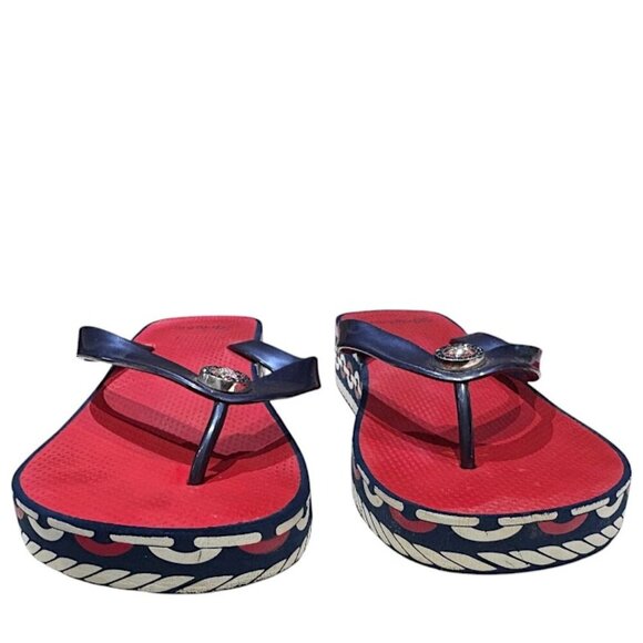 Brighton Wedge Medallion Red White Blue Flip Flop Thong Sandal Size 10 - Picture 4 of 10